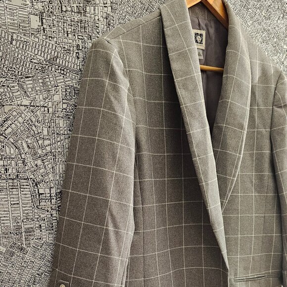 Oversized Anne Klein Gathered Sleeve Checkered Blazer - Picture 4 of 5